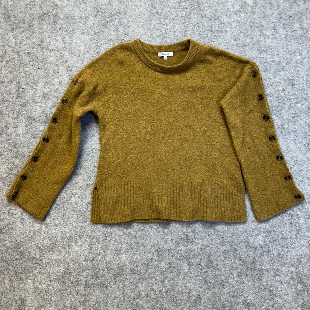 Madewell Button-Sleeve Sweater Womens S Mustard Yellow Excellent Merino‎ Alpaca